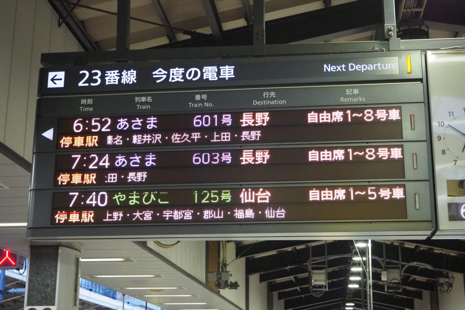 JR東北新幹線 東京駅 23番線 発車標 ／ ゆずごフォト CC-BY フリー素材写真配布